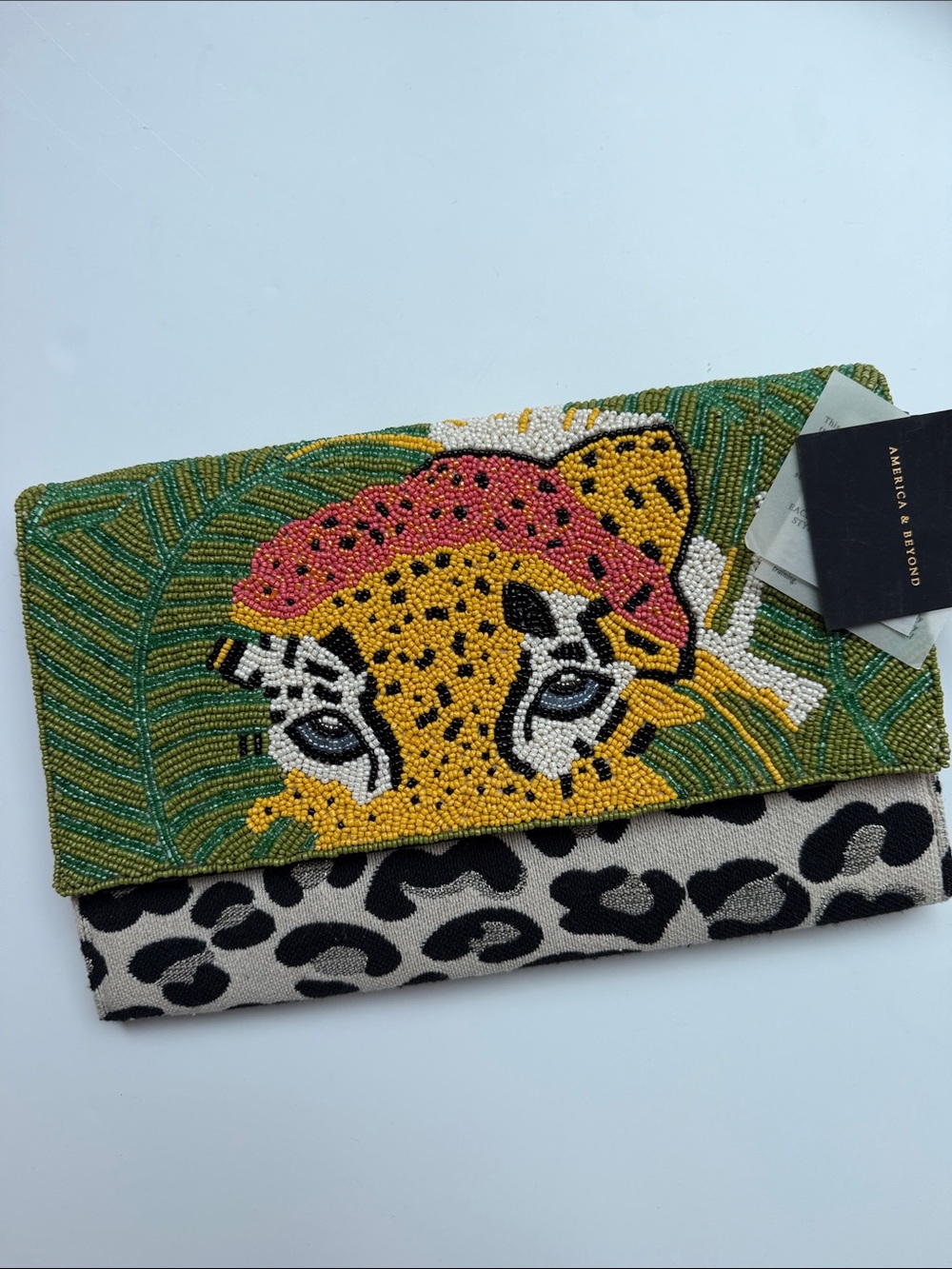 America & Beyond Forestry Beaded Leopard Embellished  Clutch